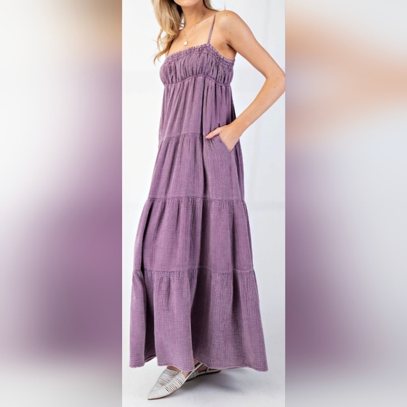 EASEL Mineral Washed Cotton Gauze  Maxi Dress #466-471 - Picture 4 of 12